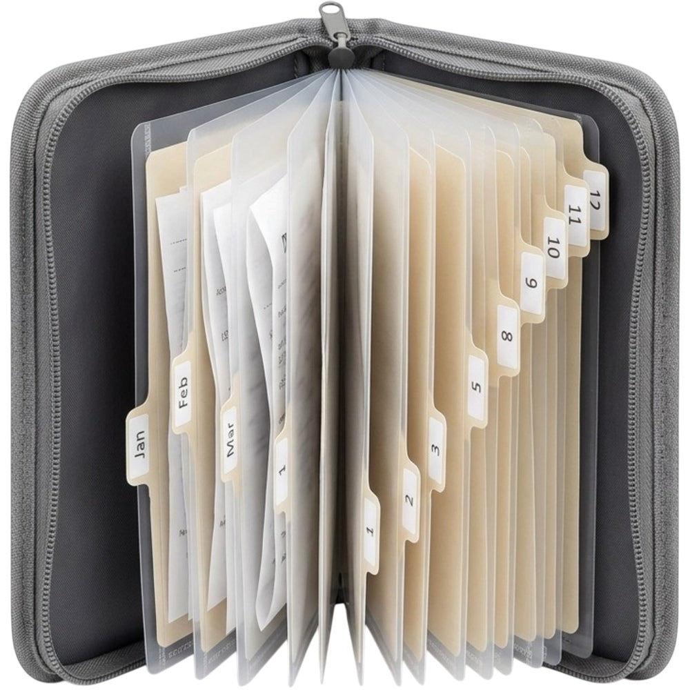 Wvkfb Receipt Organizer Album 12 Dividers Zipper Closure Gray