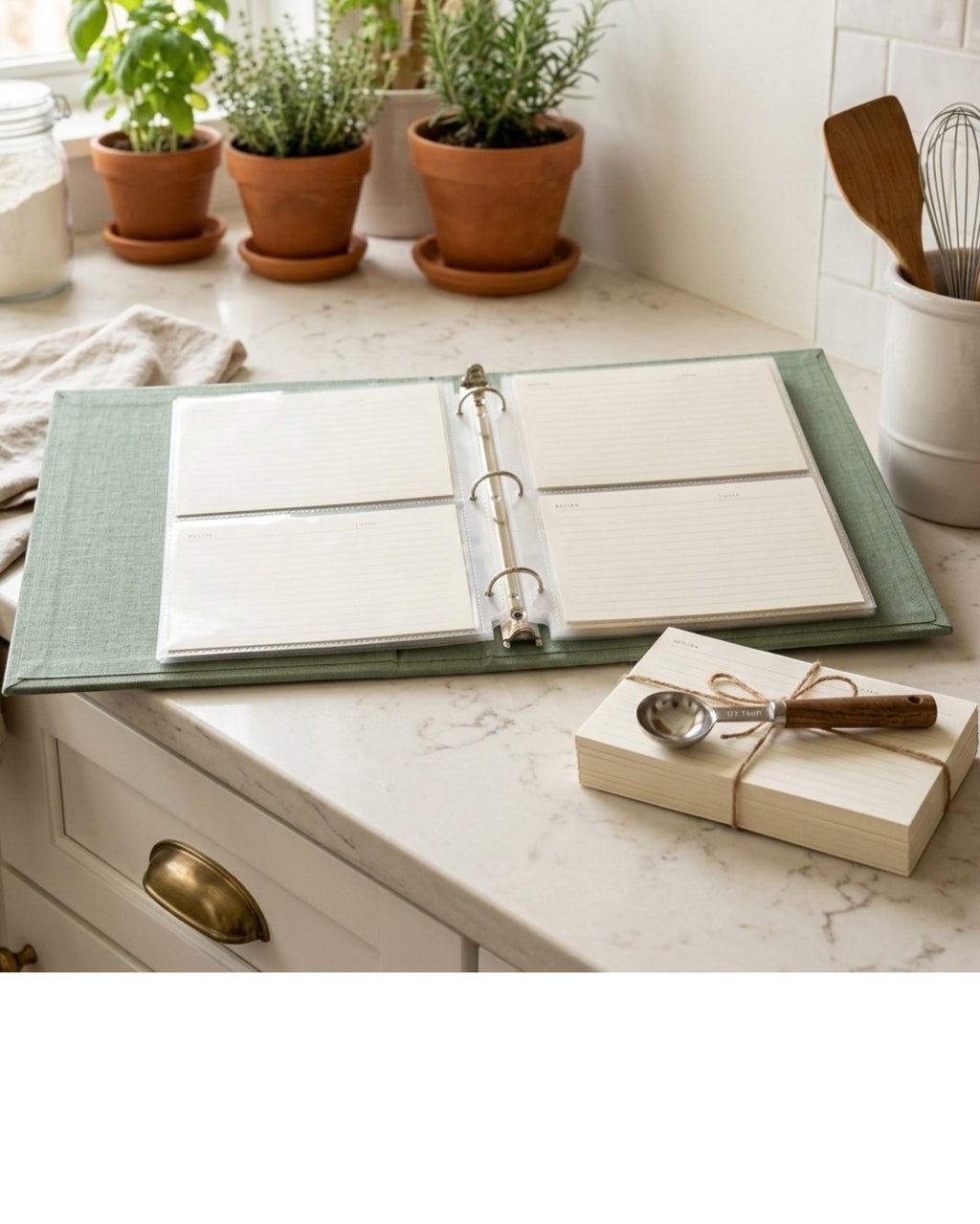 Wvkfb Recipe Card Album 3-Ring Binder 80 Sleeves Sage Green